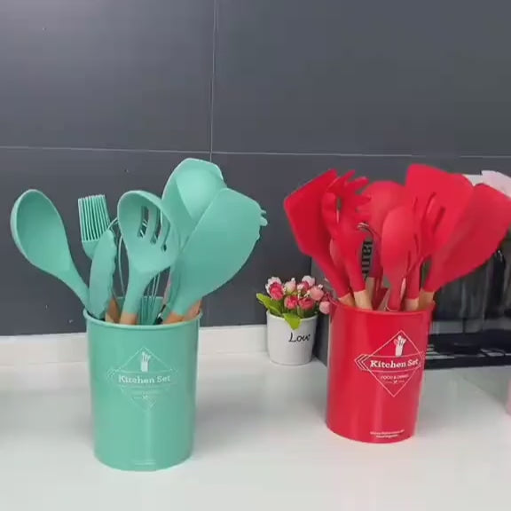 Premium Silicone Kitchen Utensil Set with Holder (12-Piece)