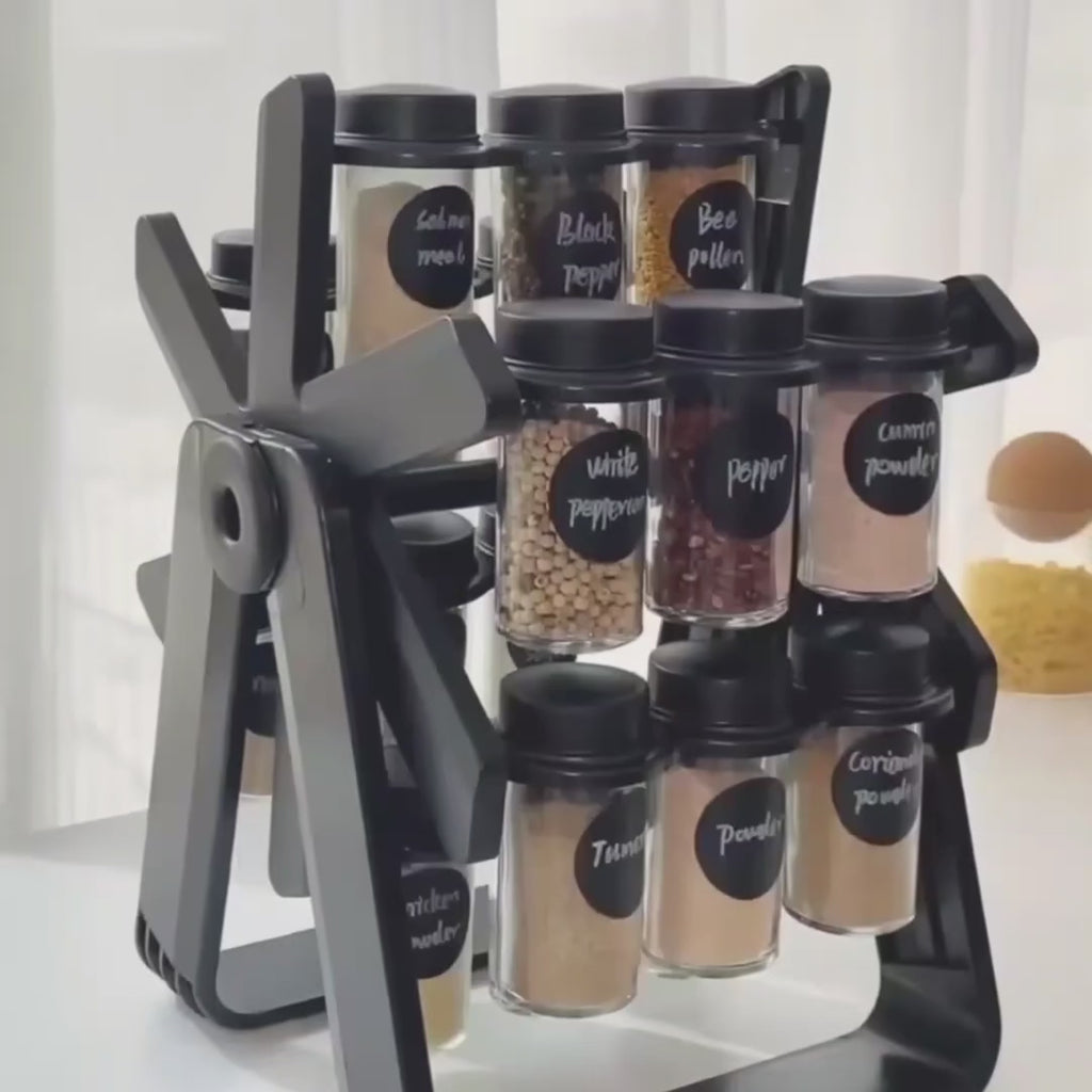 18-Jar Rotating Spice Rack – 360° Kitchen Organizer