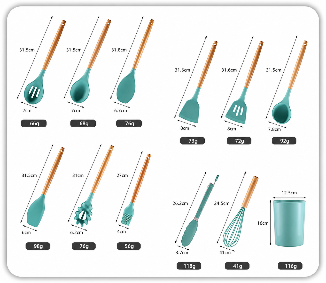Premium Silicone Kitchen Utensil Set with Holder (12-Piece)