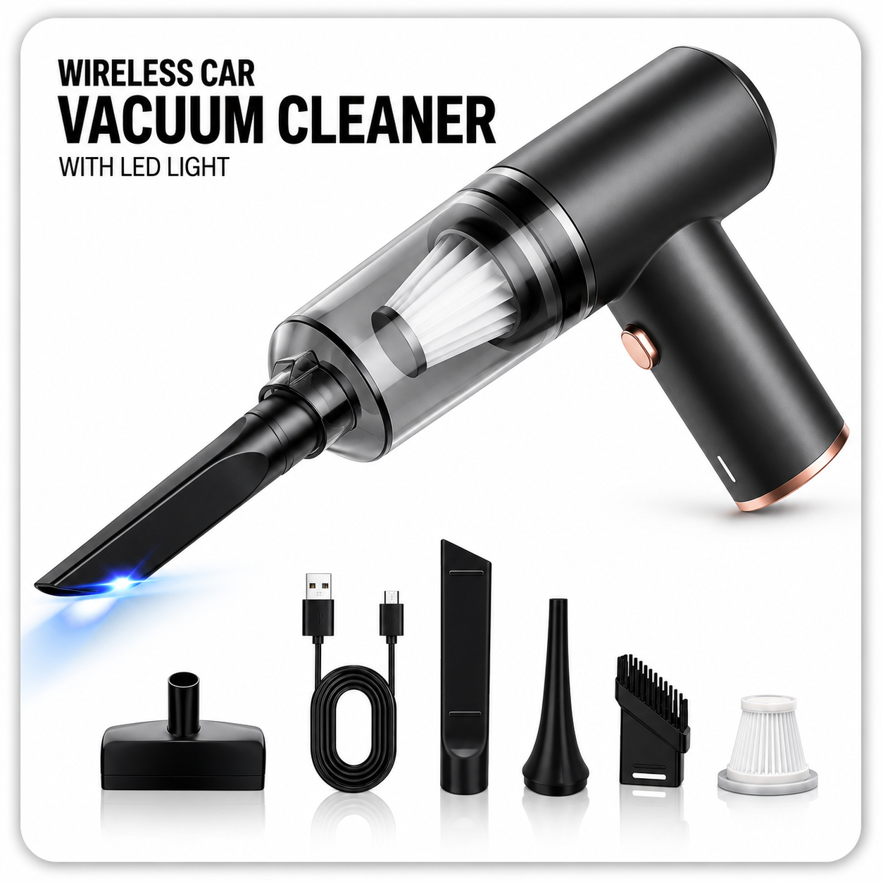 Wireless Car Vacuum Cleaner with LED Light