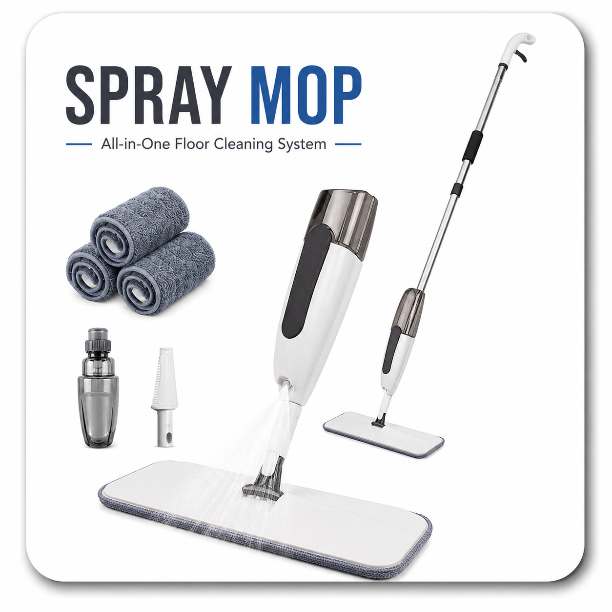 Premium Spray Mop with Refillable Water Tank & 3 Microfiber Pads