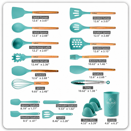 Premium Silicone Kitchen Utensil Set with Holder (12-Piece)