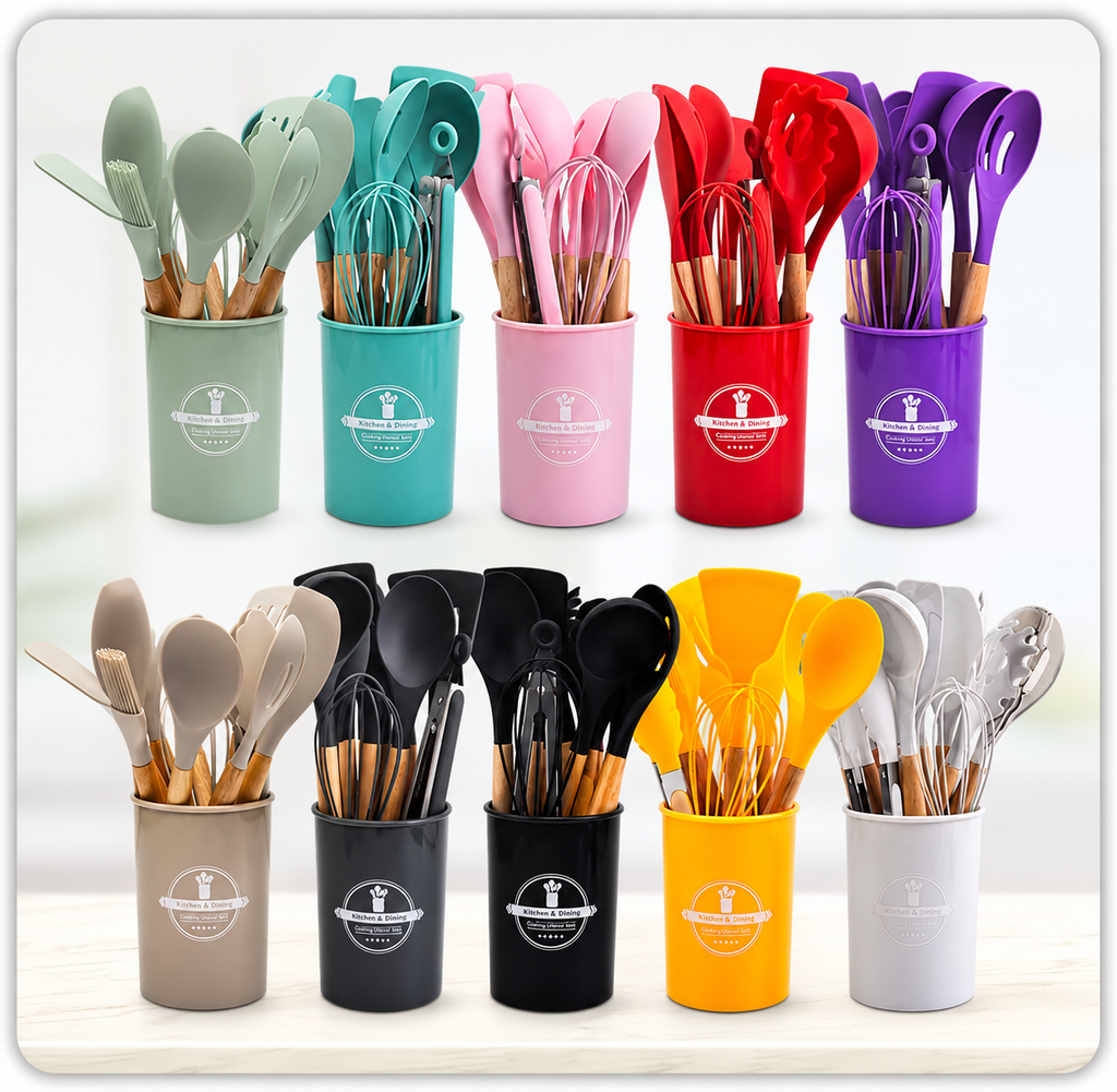 Premium Silicone Kitchen Utensil Set with Holder (12-Piece)