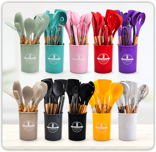 Premium Silicone Kitchen Utensil Set with Holder (12-Piece)