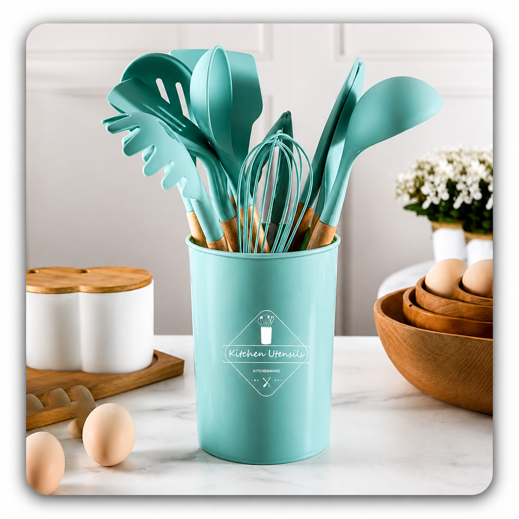 Premium Silicone Kitchen Utensil Set with Holder (12-Piece)