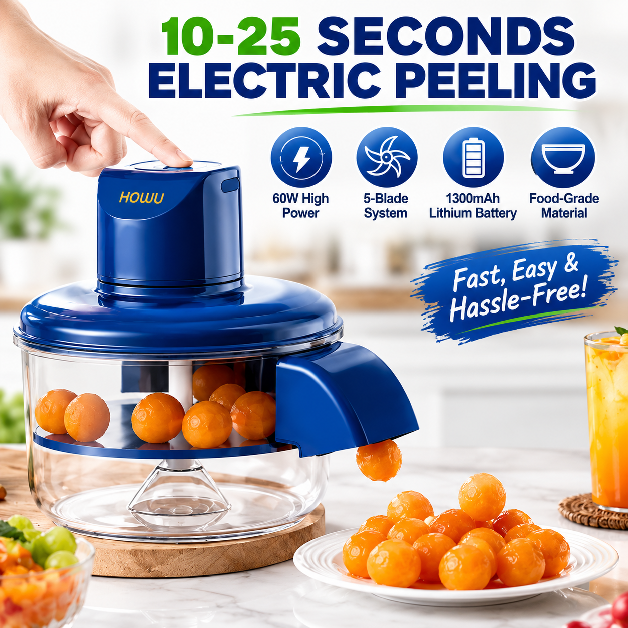 Automatic Electric Fruit & Vegetable Peeler – 5-Blade USB Rechargeable Food Chopper