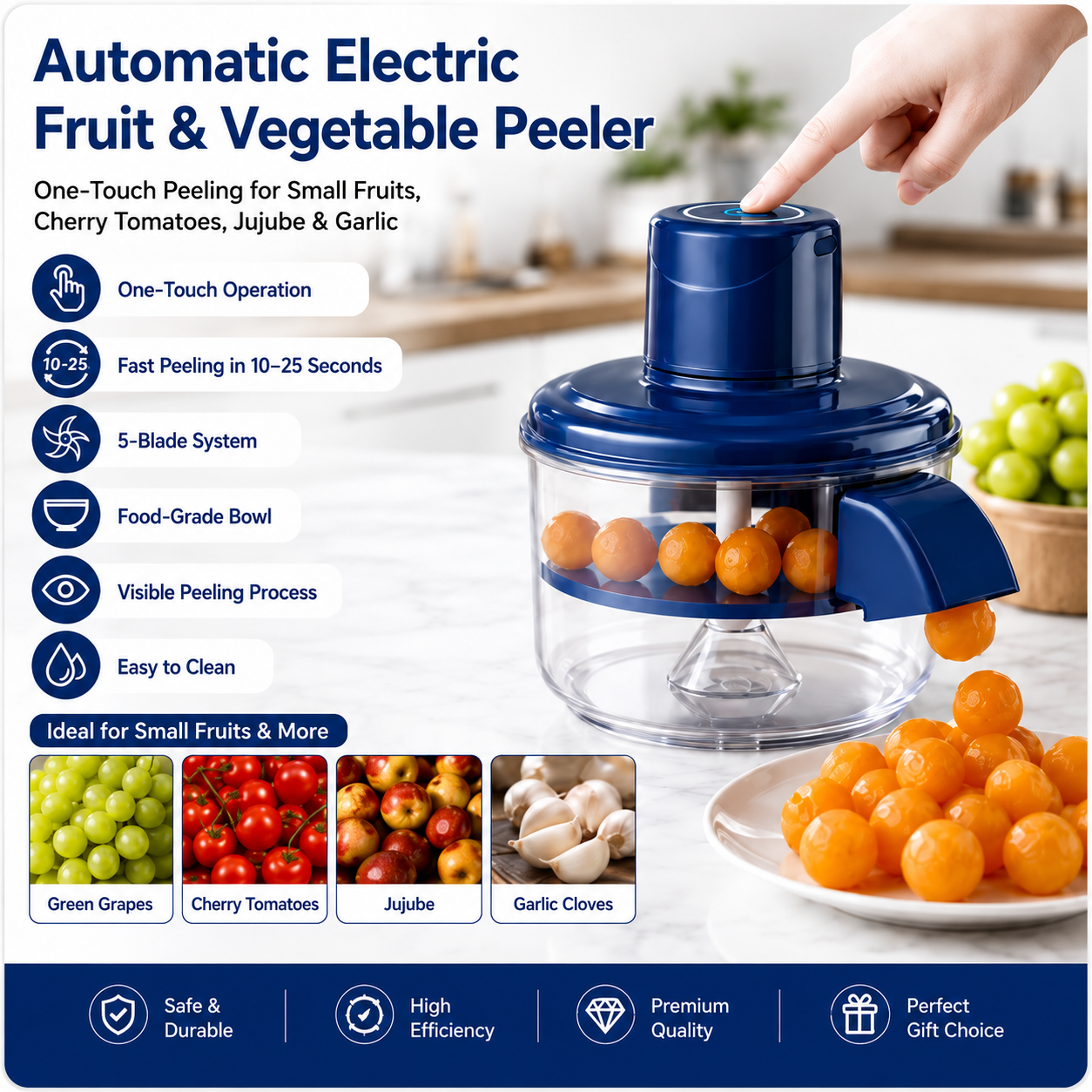 Automatic Electric Fruit & Vegetable Peeler – 5-Blade USB Rechargeable Food Chopper